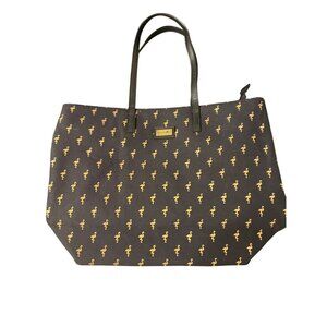 Caribbean Joe Black Gold Flamingo Tote Shoulder Beach Bag Vacation Zip Top